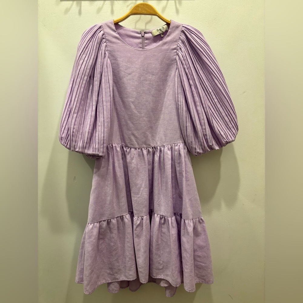 Sea New York Lavender Dress with Puff Sleeves